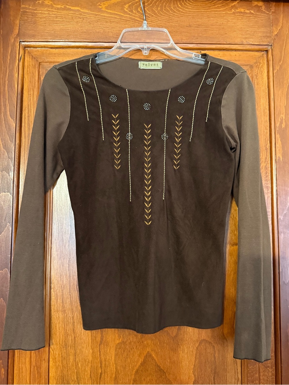 Y2K velvet long sleeve t shirt size medium brown